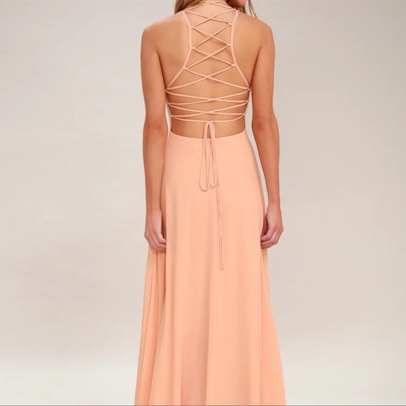 Lulus peach back strap maxi dress brides maid prom - Picture 3 of 11